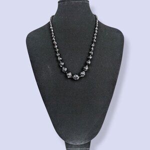 Vintage Short Faceted Black Glass Beaded Necklace